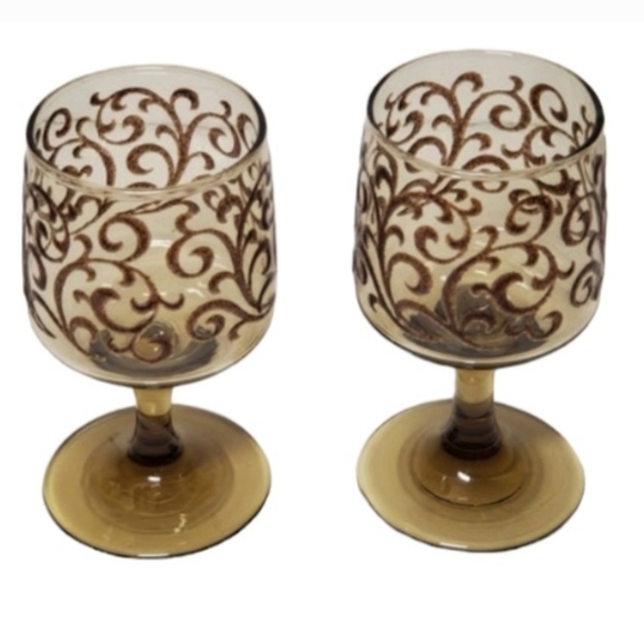 Vintage Prado Brown Libbey‎ Glass Co Brown Raised Swirl Tawny Smoked Set of 6 - Picture 2 of 5